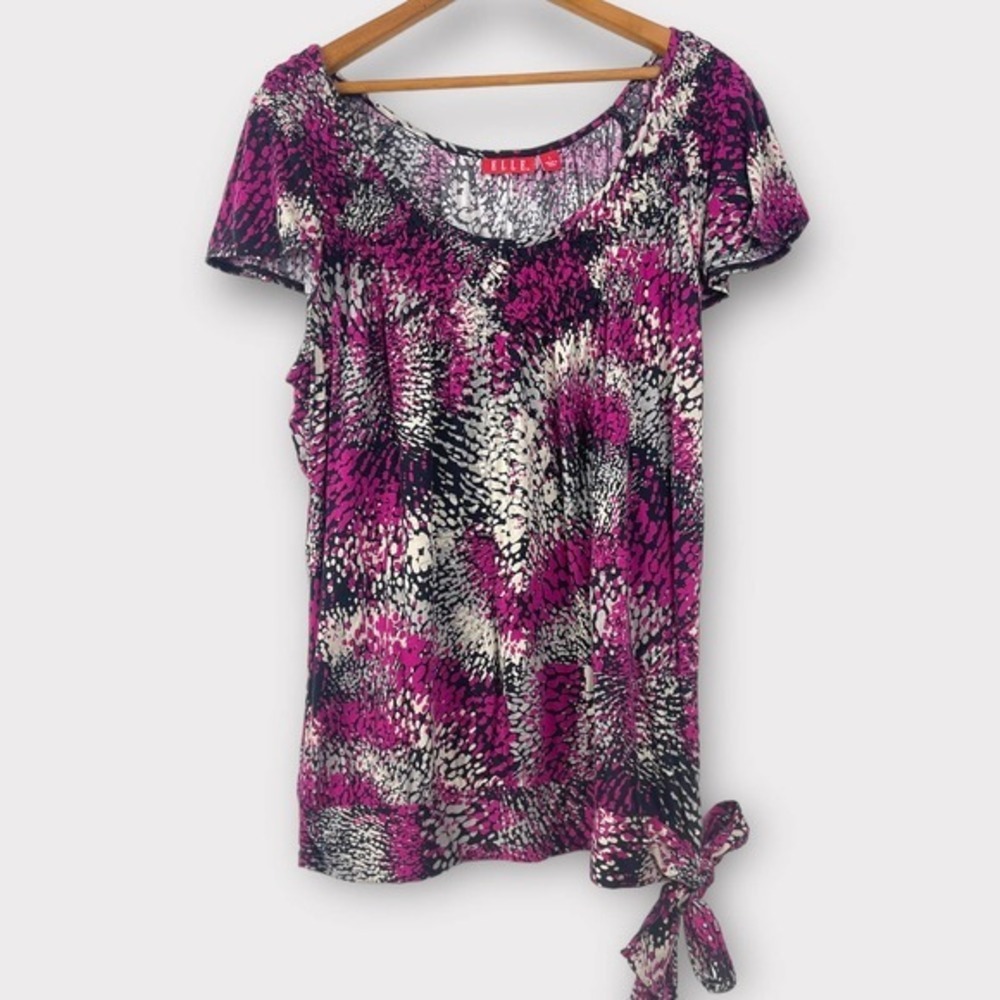 ELLE Black Pink Gray Tie Knot Blouse Large